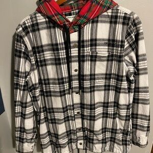 OFF-WHITE C/O VIRGIL ABLOH HOODED FLANNEL JACKET “CHECK SHIRT” SIZE LARGE